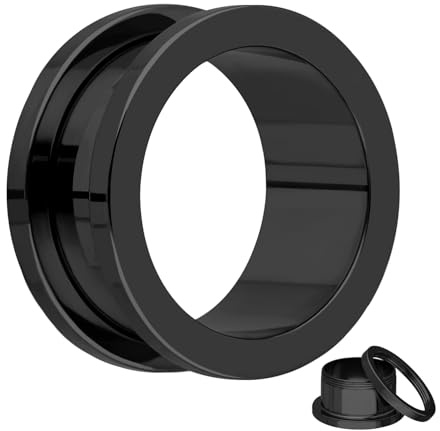 Treuheld® Flesh Tunnel - Schwarz - Chirurgenstahl/Edelstahl - Ohr Plug zum Schrauben - 32 Größen