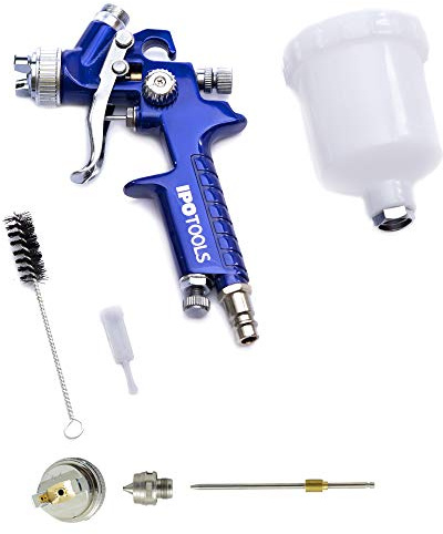 IPOTOOLS Mini HVLP Lackierpistole Spritzpistole 1,0mm + 0,5mm Düse - H2000 Profi Farbsprühsystem Spraypistole mit 125 ml Plastikbecher und Edelstahldüse 1,0mm + 0,5mm Düsensatz