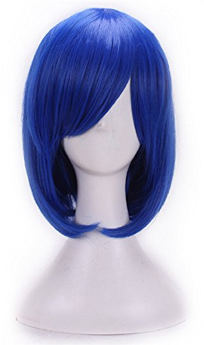 Blaue Bob Perücke 32cm - Kurzhaar Kunsthaar Cosplay für Party Kostüm - Gerade