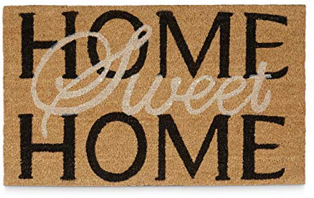 Relaxdays Fußmatte Kokos Spruch HOME SWEET HOME heller Fußabtreter mit rutschfester PVC Unterlage Matte aus Kokosfasen als Sauberlaufmatte und Läufer Türvorleger HBT: 1,5 x 75 x 45 cm, natur / braun