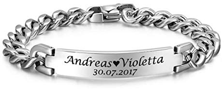 aplusashop ID Edelstahl Armband mit Gravur nach Wunsch (Partnerarmband) Farbe - Silber mit Box NEU Nr.2