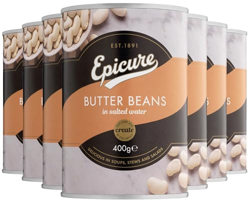 Epicure Butter Beans in Salted Water, 400 g (12-Pack) | Lusciously Creamy Texture, High Fibre Content, Versatile for Soups & Salads, Convenient Ready-to-Eat Option