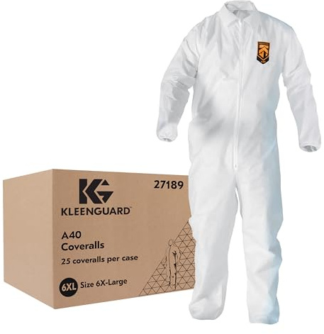 KleenGuard™A40 Liquid and Particle Protection Coveralls, REFLEX Design, Zip Front, Elastic Wrists & Ankles, White, 6X-Large, 25 Coveralls / Case