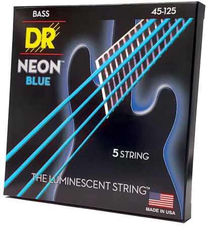 DR Strings Hi-Def Neon Blue Bass 5-Saiten, Medium | UV aktive K3 Beschichtung, Maximale Sichtbarkeit, Brillanter Klang, Buehnentauglich, Made in USA