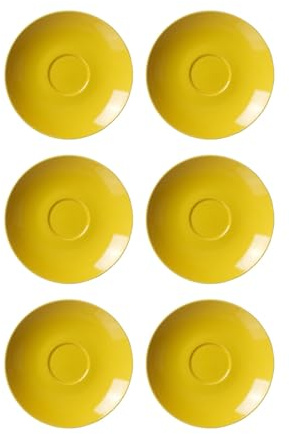 Ritzenhoff & Breker Doppio Kaffeeuntertassen, 6er Set, Sonnengelb, ø 16 cm, Kaffee Unterteller mit farbigem Rand, Untere aus Porzellan, Spülmaschinengeeignet
