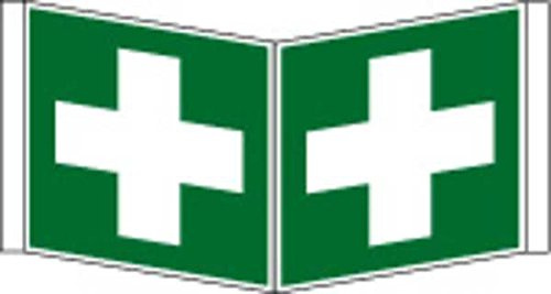 Winkelschild Erste Hilfe DIN EN ISO 7010 - 150x150x0.45 mm Aluminium glatt, langnachleuchtend