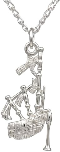 Alexander Castle Pendente ciondolo a forma di cornamusa Argento sterling - con collana scozzese 46cm
