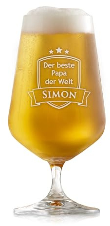 AMAVEL Bierglas mit Der Beste Papa der Welt Gravur, Personalisiert mit Name, Füllmenge: ca. 0,38 l