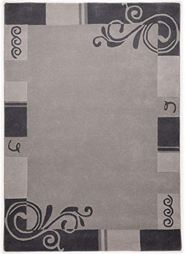 Handgefertigter Natur-Teppich aus 100% Wolle (IWS); Nepal Design | Bordüre | 50 x 80 cm; Farbe: Grau | THEKO die markenteppiche - Hawai