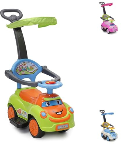 Moni Rutschauto Smile 2in1 für Kinder mit Griff zum Schieben durch Erwachsene und Sonnendach (Grün)
