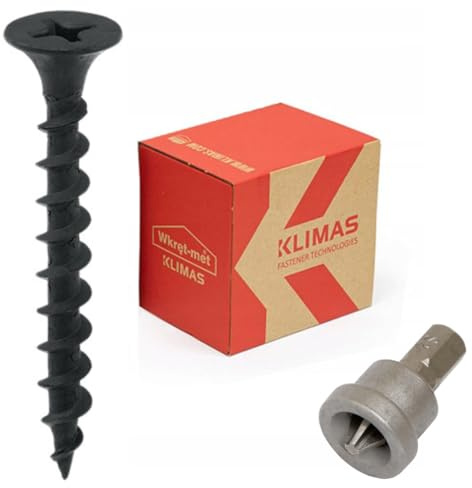 KLIMAS Tornillos para montaje rápido, Tornillos Roscachapas (3,5 x 55-500 unidades, rosca gruesa + PH2 Bit)