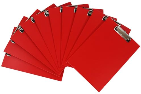 Klemmbrett A4 10 Stück economy Graupappe, Rot | Robuste Schreibplatte mit starker Drahtklemme und 10 mm Füllhöhe – ideal für A4‑Unterlagen unterwegs