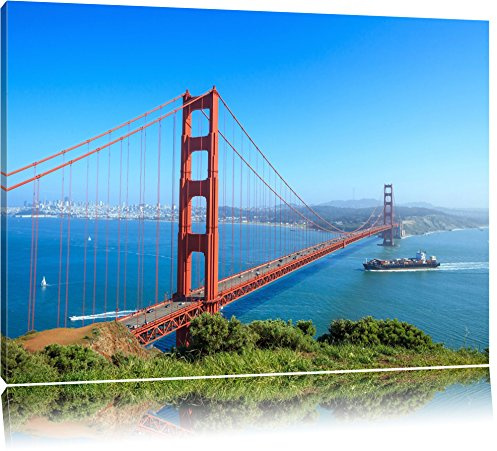Pixxprint Golden Gate Bridge in San Francisco, Größe: 100x70cm, Leinwandbild, fertig gespannt, Wandbild, Dekoration, Kunstdruck, kein Poster