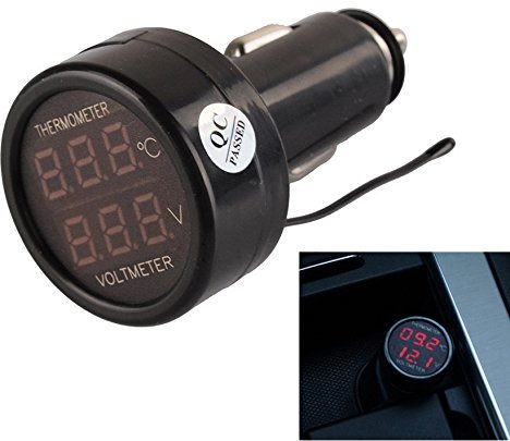 Aihasd 2IN1 12V/24V Auto Batterie Spannung Zigarettenanzünder Monitor Voltmeter KFZ -10~80 ℃ Temperatur Tester Thermometer Digital Anzeige (rot + rot)