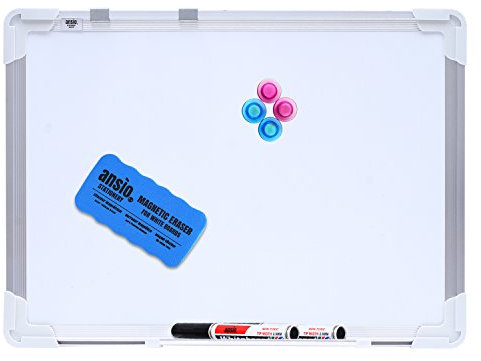 ANSIO A3 42 x 30 cm doppelseitiges magnetisches Whiteboard mit Kit (Marker + Radiergummi) – Weiß/Weiß