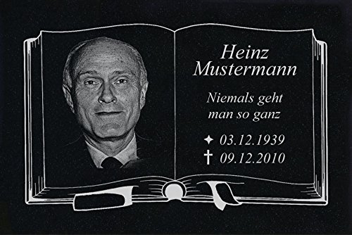 LaserArt24 Granit Grabstein, Grabplatte oder Grabschmuck mit dem Motiv Grabstein-ag14 und Ihrem Foto/Text und Daten