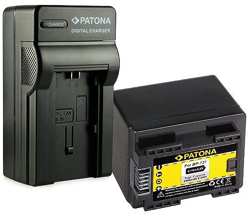 PATONA 3en1 Caricabatteria + Batteria BP-727 Compatibile con Canon Legria HF M52 M56 M506 R38 R46 R57 R306 R406 R506 R606 R706 Vixia HF M500 R300 R400 R500