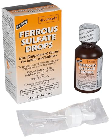 Ferrous Drops Iron Supplement Peppermint Flavor Generic for Enfamil Fer-in-Sol Iron Supplement Drops for Infants, Toddlers & Children Measuring Dropper Included 50 ml per Bottle Pack of 2