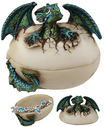Ebros Gift Green Moss Dragon Egg Baby Hatchling Decorative Trinket Jewelry Box Figurine 3 Long Medieval Renaissance Winged Alchemy Dungeons Dragons Decorative Statue