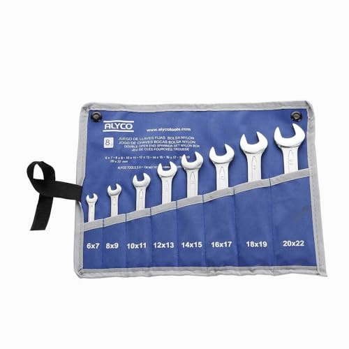 Alyco 191081 - Juego 8 llaves fijas Cr-V satinado mate bocas pulidas DIN 110 en bolsa de nylon