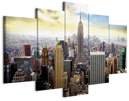 Cuadros B&D XXL - Leinwandbild New York 200x100cm, 200x100 cm, 5-teilig | Hochwertige Leinwand, sofort aufhängbar, ideal fürs Wohn- oder Schlafzimmer, wasserfest und lichtecht, langlebig, stilvoll