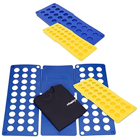 Relaxdays 4X Faltbrett Wäsche, Wäschefalter, Hemdenfalter, Falthilfe, Faltsystem, klein, groß, platzsparend, A4, A5, blau, gelb