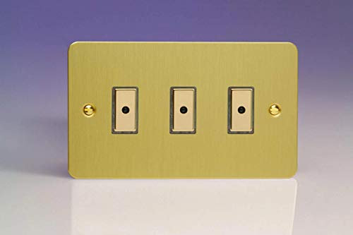 Varilight 3-Gang 1-Way Remote/Tactile Touch Control Master LED Dimmer Light Switch 3 x 0-100W (Max 10 LEDs) Brushed Brass JFBE103