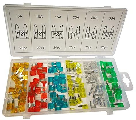 Daptez ® Car Fuses Boxed Assorted Kit, 120 Mini Blade Car Van Bike Fuse Supplied In Strong Poly Storage Case 5A 10A 15A 20A 25A 30A Standard Blade Type