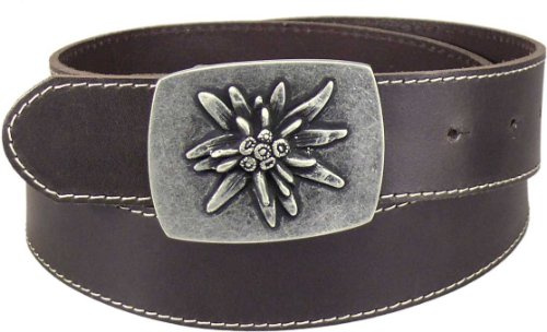 Harrys-Collection Trachtengürtel Rindleder Oktoberfest | altsilberfarbene Schließe mit Edelweiß, robustes Echtleder, ca. 4 cm Breite, traditionelles Accessoire für die Tracht