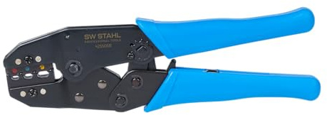 SW-Stahl 42550SB Kabelschuhklemmzange - Crimpzange für isolierte Verbinder | Presszange für 0,5 mm² bis 6 mm² Querschnitt - mit Hebelübersetzung und Zwangssperre für Stoßverbinder - 215 mm Länge