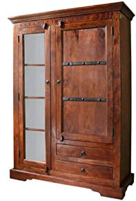 MASSIVMOEBEL24.DE | Oxford Vitrine Akazie 110x45x155, Farbe:Dunkelbraun lackiert, Größe:110x45x155 cm (BxTxH)