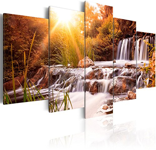 B&D XXL Acrylglasbild Natur 200x100 cm 5 Teilig Wandbild auf Acryl Glasbilder Kunstdruck Moderne Acrylglas Platte Wanddekoration Geschenke Heimdekoration Glasbild Wasserfall Landschaft Sonne
