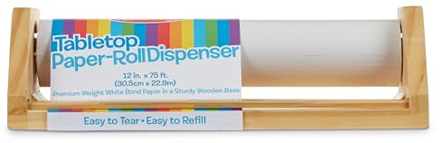 Melissa & Doug Wooden Tabletop Paper Roll Dispenser with 12” x 75-Foot White Bond Paper & Roller, Art Supplies for Drawing, Painting, Crafting & Origami, Arts & Crafts Supplies for Kids Ages 3+
