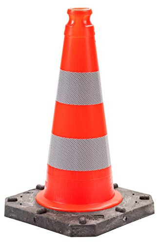 UvV® Bigfoot Leitkegel 50 cm Pylonen (HD-PE, hart) rot (schwarzer schwerer Fuß) mit 2 Streifen, reflektierender Leitkegel, Verkehrskegel (Folie Typ B)