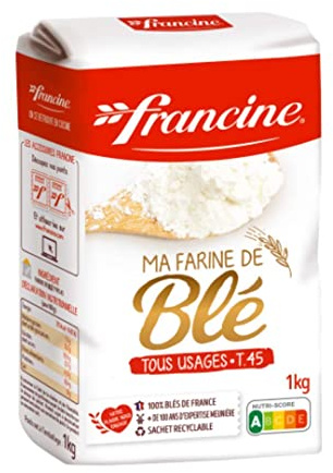 Francine Wheat Flour, T55 French Flour from France with Lower Gluten Content, Makes Great Breads, Pastries and Desserts, 35.3oz/1 kg (Pack of 2)
