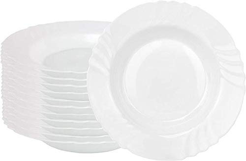 Bormioli Rocco, serie Ebro, set da 12 piatti fondi, scodelle, fondine, 23,5 cm di diametro, 300 ml di capienza, in vetro temperato Opal Glass