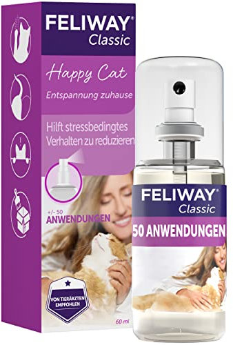 FELIWAY Classic Cat Calming Odourless Spray, 60ml - Comforts Cats at Home and On the Go and Reduces Stress During Travel, Veterinary Recommended, Drug-free, Clinically Proven