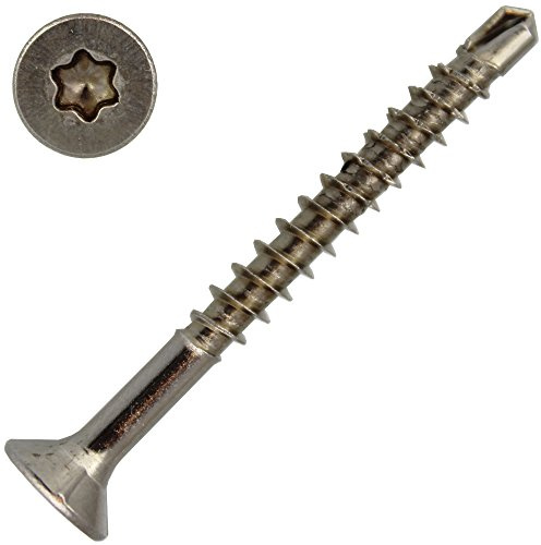 25 Stück Spanplattenschrauben 6 X 160/90 TORX T-25 mit Bohrspitze (Teilgewinde), Senkkopf u. Innensechsrund, Edelstahl A2