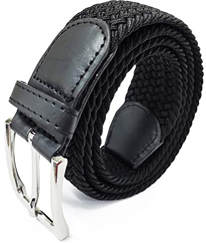 Glamexx24 Unisex Elastischer Stoffgürtel Geflochtener Stretchgürtel Dehnbarer Gürtel für Damen und Herren, Schwarz, 110cm