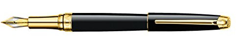 Caran d'Ache LÉMAN EBONY Füllfederhalter in der Farbe: Schwarz, goldplattiert, Schreibfeder aus Gold 18 Karat, Federgröße: B, Länge: 14,1 cm, 4799.292