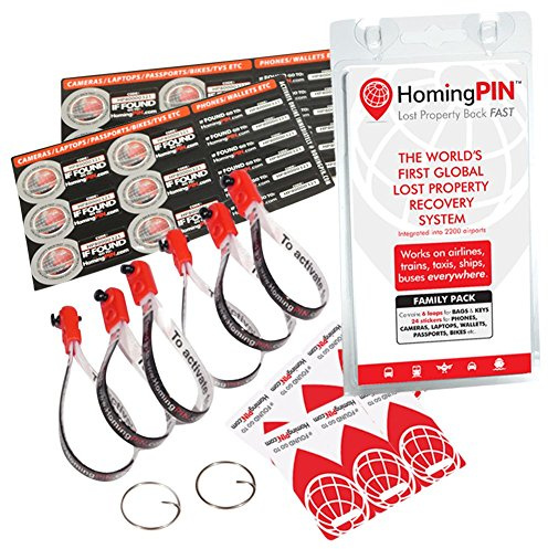 Homing Pin Luggage Tag Set with 6 x Fastening Tape, 12 x Large Stickers, 12 x Small Stickers, 2 x Key Rings