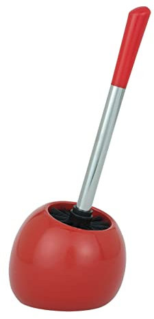 WENKO WC-Garnitur Polaris, hochwertiger Toilettenbürstenhalter aus edler Keramik, für Bad & Gäste-WC, inklusive Toilettenbürste mit auswechselbarem Bürstenkopf Ø 8 cm, 15 x 36 x 14,5 cm, Rot