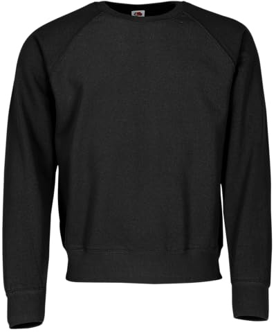 Fruit of the Loom Men's Raglan Sweatshirt Regular Fit Crew Neck Long Sleeve Sweatshirt, Black (Black 000), Large (Manufacturer Size:Large)