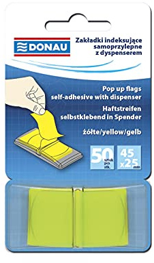 DONAU 7558001PL-06 Index Tabs Sticker Lesezeichen Haftstreifen/Mini-Haftmarker aus 60 μm PP-Folie/ 12x45mm, 1x50 Stück/ Textmarker-Streifen Beschreibbare/ Farbe: Gelb