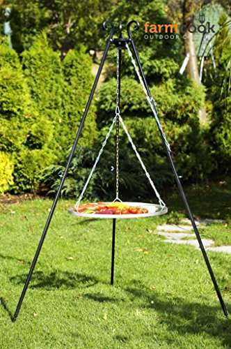 Farmcook Schwenkgrill - Dreibein Grill mit Edelstahl Rost in 3 Größen (Dreibein 180 cm - Rost 50 cm)