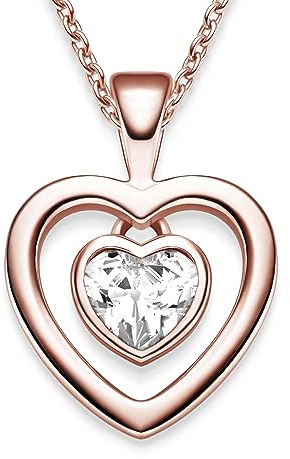 Amoonìc Damen Herzkette Emotion aus Silber 925 Rosegold vergoldet | Zirkonia Herz-Anhänger, Eine Halskette zum Verlieben, Edles Liebesgeschenk