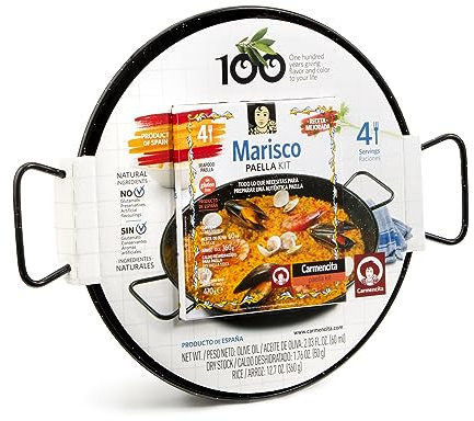 Carmencita Kit de paella espagnole avec poêle émaillée (43 cm), kit de démarrage et recette