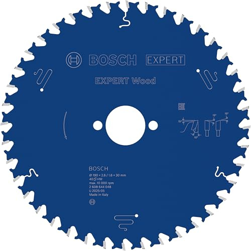Bosch 1x Hoja de sierra circular con cable EXPERT Wood | para Madera blanda, Madera dura, Ø 190 mm, Professional Accesorios Sierras circulares de mano con cable, Sierra de inmersión