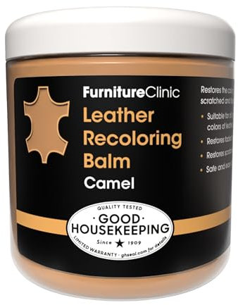 Furniture Clinic läder återfärgande balsam – läderfärgåterställning för soffor, läderfärgreparation för blekt och repat läderklädsel, bilstolar, skor och kläder – 16 färger (kamel)