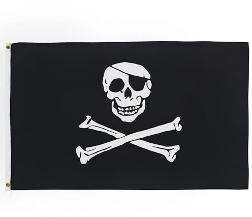 AZ FLAG Flagge Pirat Totenkopf 250x150 cm Polyester 100D 2 Ösen | Für innen und außen Piraten Totenkopf dekorative Flagge doppelte Nähte und verstärkte Kanten mit Metallösen 100D Polyester
